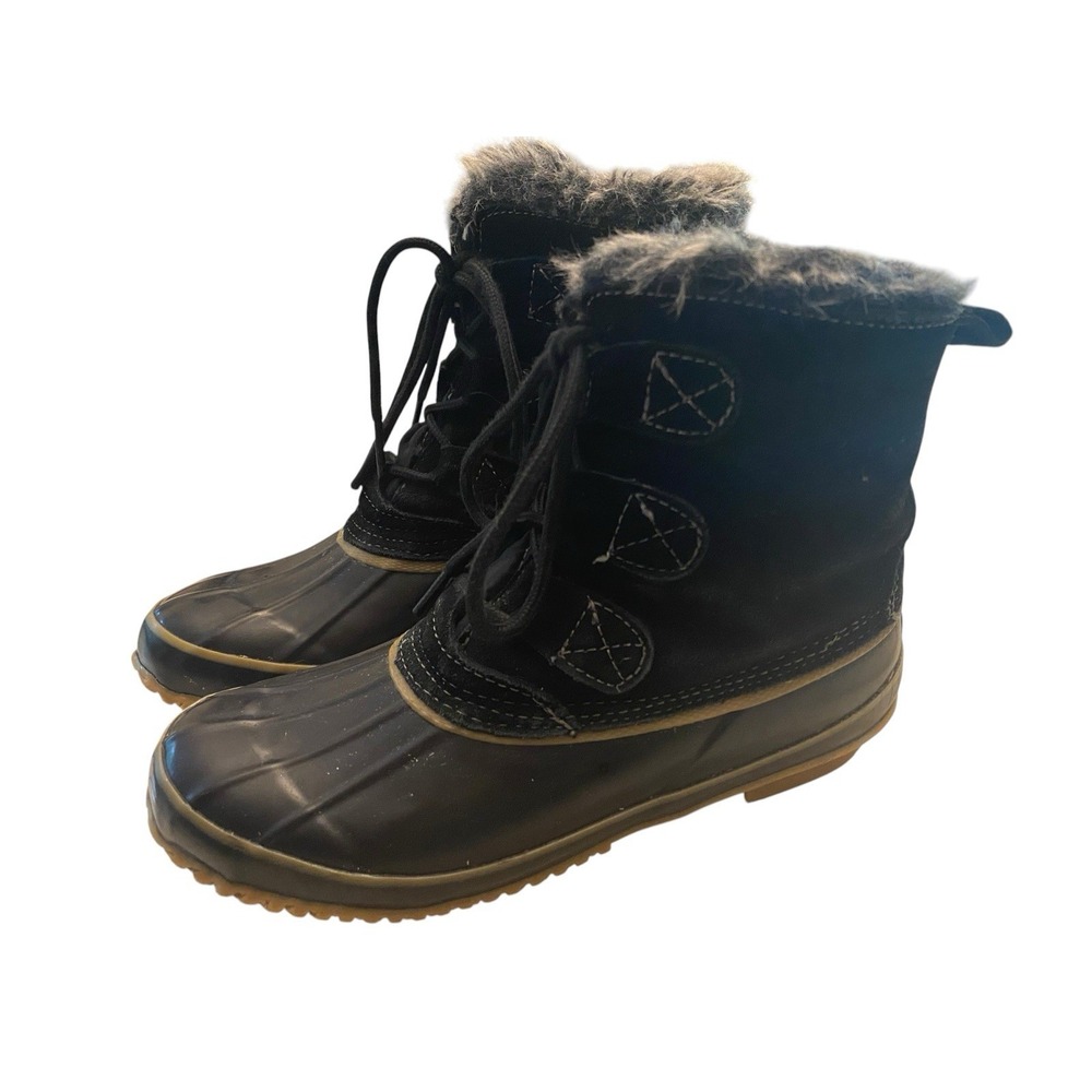 Khombu Womens Size 7 Black Suede Faux Fur Duck Boots Waterproof Winter Snow